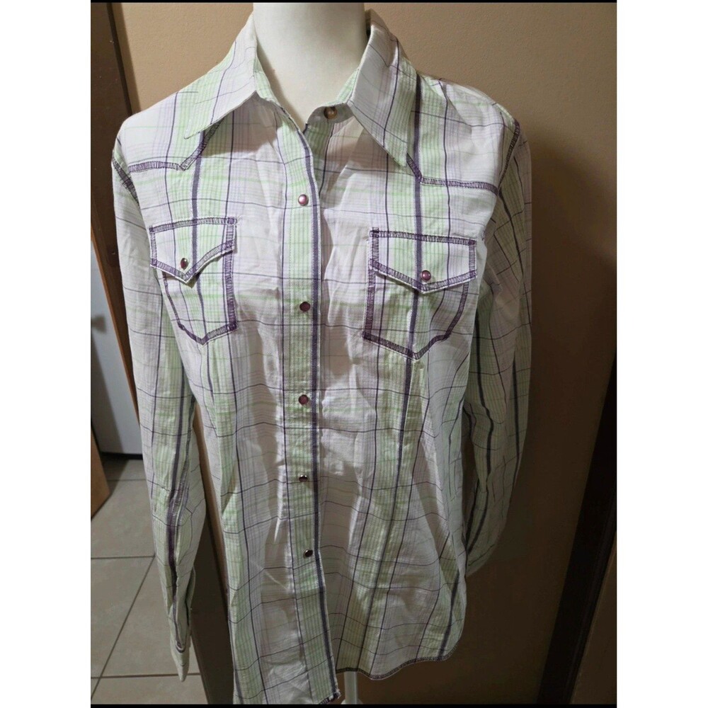 Shyanne Shirt Womens XL Plaid Cotton Woven Long Sleeve Point Collar Pockets